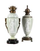 TWO SIMILAR FRENCH PATE SUR PATE TABLE LIGHTS, PROBABLY LIMOGES, CIRCA 1900