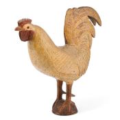 A NORTH EUROPEAN FOLK ART CARVED AND PAINTED BEECHWOOD FIGURE OF A COCKEREL, 20TH CENTURY