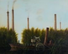 λ FELIX KELLY (BRITISH 1914-1994), SMOKING CHIMNEYS WITH A PADDLE STEAMER IN THE FOREGROUND