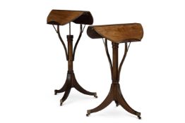 A PAIR OF MAHOGANY MECHANICAL TRIPOD MUSIC STANDS