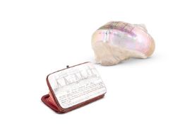 Y S.S GREAT EASTERN, AN UNUSUAL SCRIMSHAW WORKED MOTHER OF PEARL MOUNTED PURSE