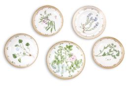 A GROUP OF FIVE ROYAL COPENHAGEN FLORA DANICA PORCELAIN DISHED SERVERS AND BOWLS