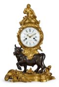 A LARGE LOUIS XV STYLE GILT AND PATINATED BRONZE CLOCK 'EUROPA AND THE BULL'