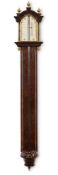 THOMAS WRIGHT: A GEORGE II BRASS MOUNTED WALNUT STICK BAROMETER