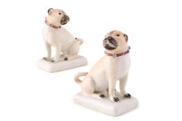A PAIR OF DERBY PORCELAIN PUGS, CIRCA 1765