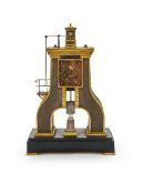ANDRÉ GUILMET: A FRENCH BRASS, PATINATED BRASS 'INDUSTRIAL STEAM HAMMER' MANTEL CLOCK