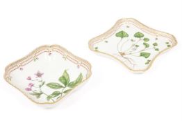 A ROYAL COPENHAGEN FLORA DANICA PORCELAIN SHAPED SQUARE SECTION SERVER AND STAND