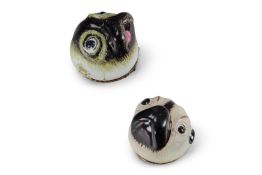 TWO ENAMEL PUG DOG SNUFF BOXES OR BONBONNIÈRES
