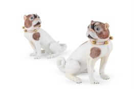 A PAIR OF DRESDEN PORCELAIN PUGS