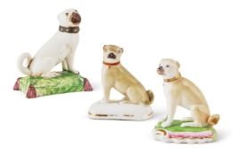 THREE VARIOUS ENGLISH CERAMIC PUGS