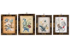A GROUP OF FOUR GEORGE II IRISH EMBOSSED FLOWER PICTURES BY SAMUEL DIXON