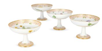 A GROUP OF FOUR ROYAL COPENHAGEN FLORA DANICA COMPORTS OR TAZZA