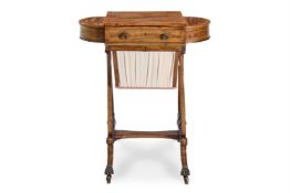 A GEORGE III BRASS-MOUNTED MAHOGANY AND SATINWOOD BANDED WORK TABLE