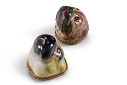 TWO ENAMEL PUG DOG SNUFF BOXES OR BONBONNIÈRES