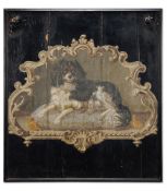 A PAINTED CHIMNEY BOARD OR FIRE BOARD WITH KING CHARLES SPANIEL AFTER SIR EDWIN LANDSEER