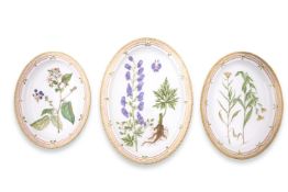 THREE LARGE ROYAL COPENHAGEN FLORA DANICA PORCELAIN OVAL DISHES