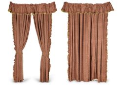 A SET OF LAURA ASHLEY COTTON CURTAINS IN THE 'ALBERT PATTERN' AFTER A DESIGN BY OWEN JONES