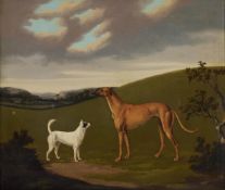 EDMUND WARD GILL (ENGLISH 1794-1868), A GREYHOUND AND TERRIER IN AN EXTENSIVE LANDSCAPE
