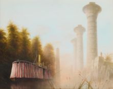 λ FELIX KELLY (BRITISH 1914-1994), NILE RIVER STEAMER AND TEMPLE RUINS