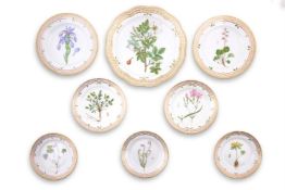 A GROUP OF NINE ROYAL COPENHAGEN FLORA DANICA PORCELAIN PLATES