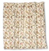 A PAIR OF WOOL FLORAL CREWELWORK CURTAINS