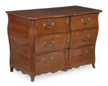 A WALNUT DOUBLE SERPENTINE FRONTED COMMODE, FRENCH, IN LOUIS XV STYLE, 19TH CENTURY