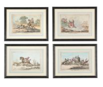 JAMES GILLRAY (BRITISH 1757-1815), A SERIES OF FOUR AQUATINTS DEPICTING HOUNDS
