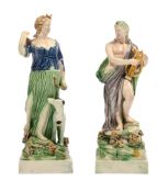 TWO STAFFORDSHIRE CREAMWARE FIGURES OF APOLLO AND DIANA OF RALPH WOOD TYPE, CIRCA 1780