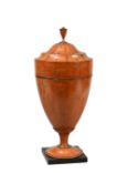 Y A GEORGE III SATINWOOD AND INLAID CUTLERY URN, CIRCA 1820