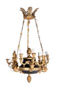A GILT METAL NINE LIGHT CEILING LIGHT, IN REGENCY STYLE, 20TH CENTURY