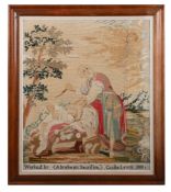 A LARGE VICTORIAN WELSH WOOLWORK PICTURE 'ABRAHAM AND ISAAC', DATED 1886