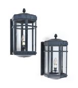 A PAIR OF METAL HEXAGONAL EXTERIOR WALL LANTERNS, IN THE ART DECO STYLE, MODERN