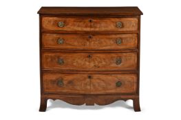 A GEORGE III CROSSBANDED MAHOGANY BOWFRONTED CHEST OF DRAWERS, CIRCA 1790