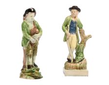 TWO STAFFORDSHIRE CREAMWARE FIGURES OF RALPH WOOD TYPE, CIRCA 1790