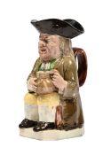 A STAFFORDSHIRE PEARLWARE TOBY JUG OF RALPH WOOD TYPE, CIRCA 1790