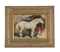 λ ATTRIBUTED TO THOMAS SHERWOOD LA FONTAINE (BRITISH 1915-2007), STUDY OF A WHITE HORSE
