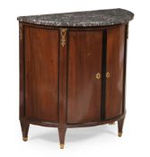 A SECOND EMPIRE MAHOGANY DEMI LUNE MARBLE TOPPED COMMODE, CIRCA 1870
