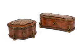 Y A NAPOLEON III KINGWOOD AND INLAID TOILET CASKET, CIRCA 1870, WITH ANOTHER SIMILAR OVAL EXAMPLE