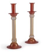 A PAIR OF ALIESTO NOVA, MURANO GOLD AND RED AVENTURINE GLASS CANDLESTICKS, 20TH CENTURY