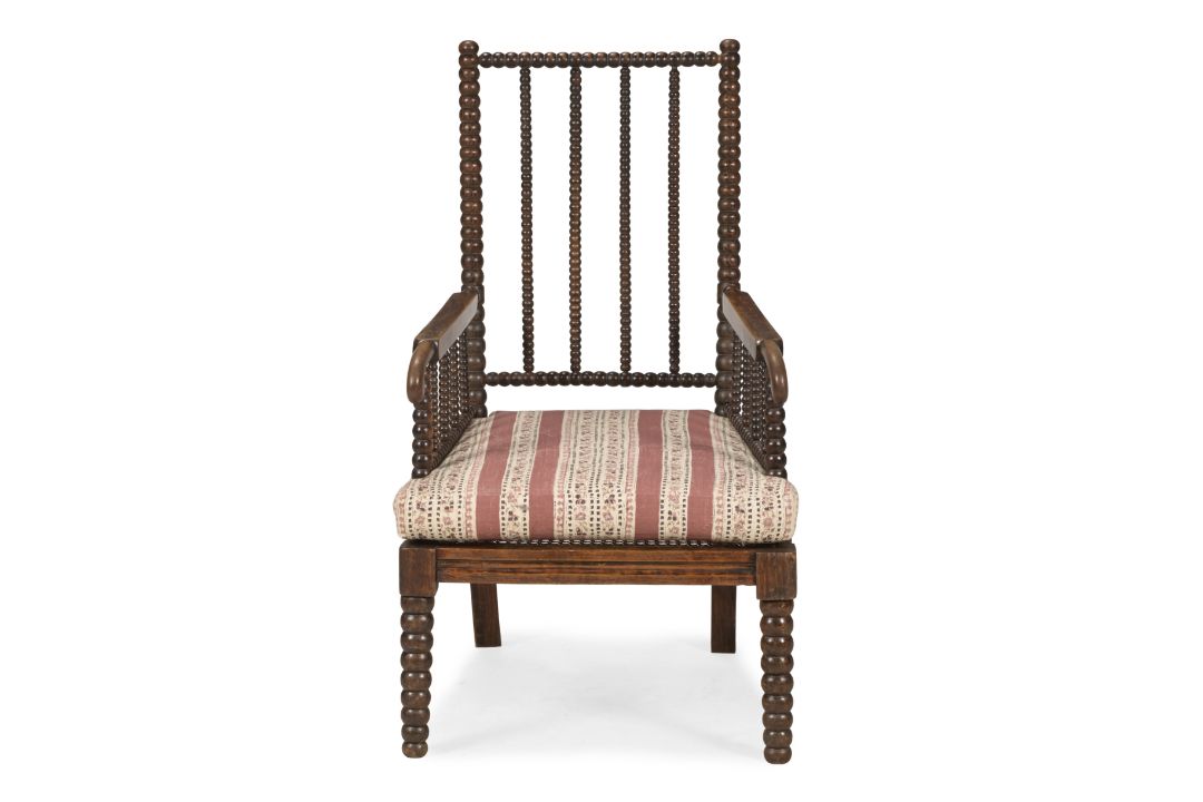 A SIMULATED ROSEWOOD BOBBIN TURNED ARMCHAIR, WITH ROBERT KIME FABRIC CUSHION, 19TH CENTURY - Image 2 of 3