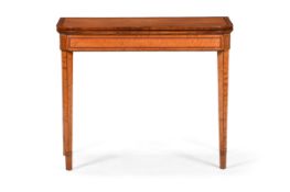 Y A GEORGE III CROSSBANDED SATINWOOD 'D' SHAPED FOLD OVER CARD TABLE, CIRCA 1790