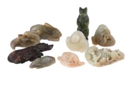 A GROUP OF VARIOUS CHINESE JADE AND HARDSTONE CARVINGS OF ANIMALS AND FIGURINES, 20TH CENTURY