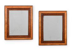 Y A PAIR OF SATINWOOD, AMARANTH AND PARQUETRY CUSHION FRAME MIRRORS, FIRST QUARTER 19TH CENTURY