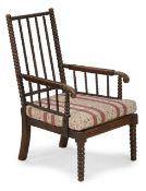 A SIMULATED ROSEWOOD BOBBIN TURNED ARMCHAIR, WITH ROBERT KIME FABRIC CUSHION, 19TH CENTURY