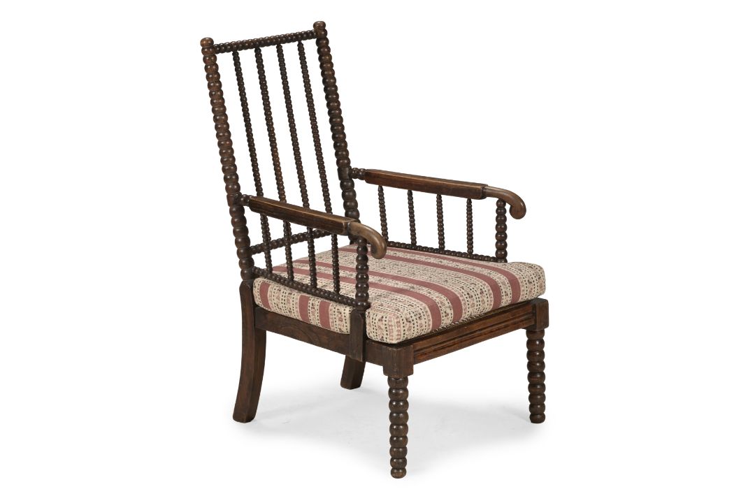 A SIMULATED ROSEWOOD BOBBIN TURNED ARMCHAIR, WITH ROBERT KIME FABRIC CUSHION, 19TH CENTURY - Image 1 of 3