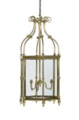 A LARGE BRASS HEXAGONAL HALL LANTERN, MID 19TH CENTURY AND LATER