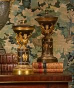 A NEAR PAIR OF REGENCY ORMOLU AND PATINATED BRONZE PERFUME BURNERS AND COVERS, CIRCA 1810-20