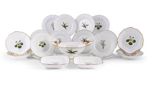 A SPODE PORCELAIN BOTANICAL PART DESSERT SERVICE, CIRCA 1825