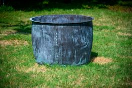 A LARGE PATINATED COPPER AND RIVETED CIRCULAR PLANTER, CONTEMPORARY