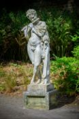 A LARGE COMPOSITION STONE FIGURE OF PAN PLAYING THE FLUTE, 20TH CENTURY